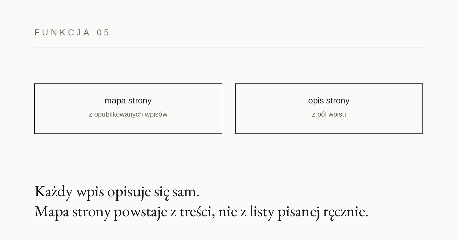 Karta funkcjonalności 05: Mapa strony i opis dla wyszukiwarek