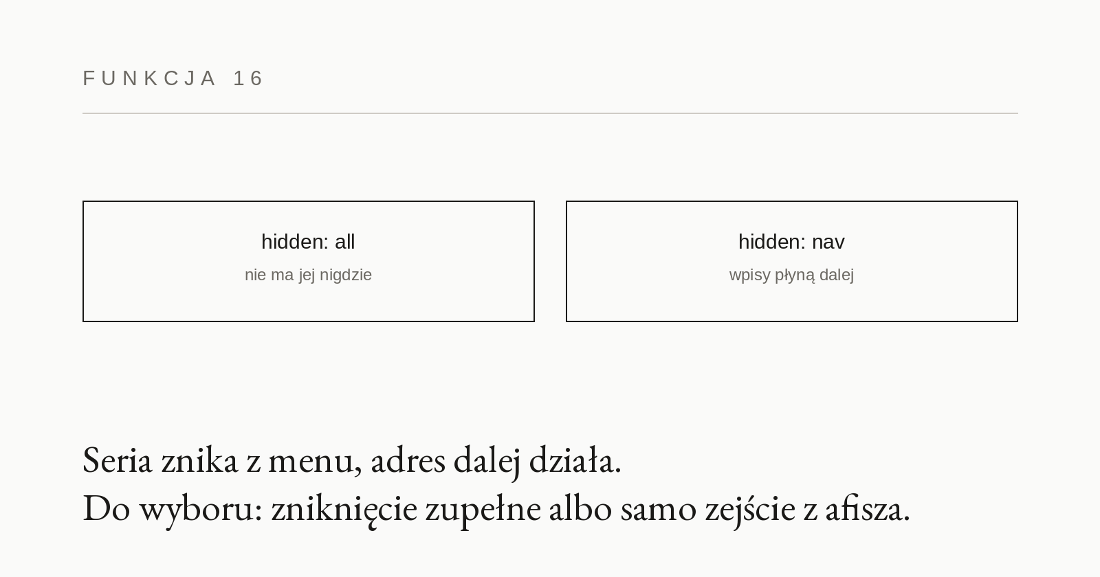 Karta funkcjonalności 16: Ukrywanie serii