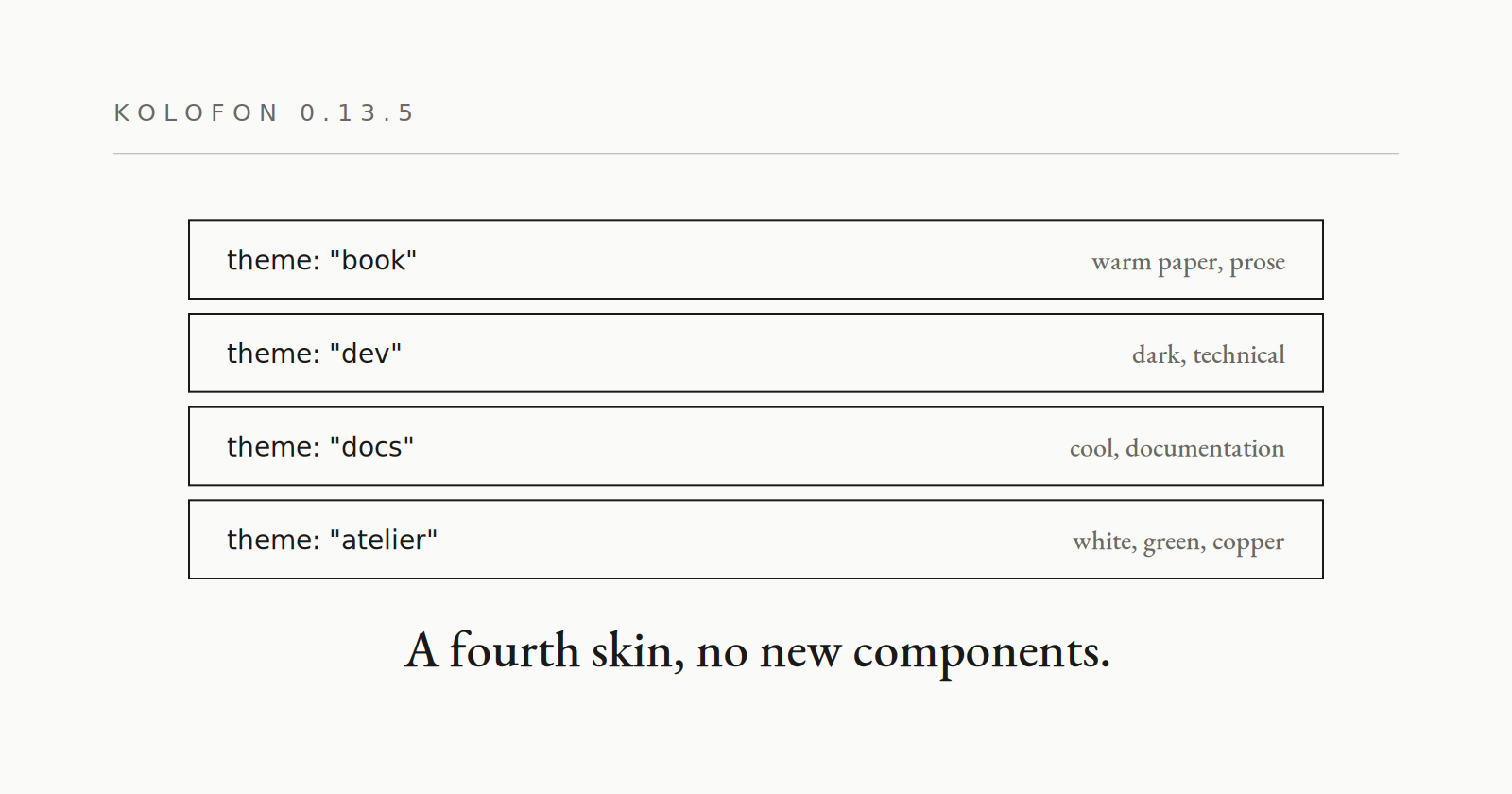 0.13.5 — a fourth skin: atelier